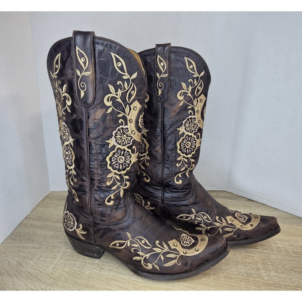 Old Gringo Women's 10 B Chocolate Brown Lucky Horseshoe Snip Toe Cowgirl Boots